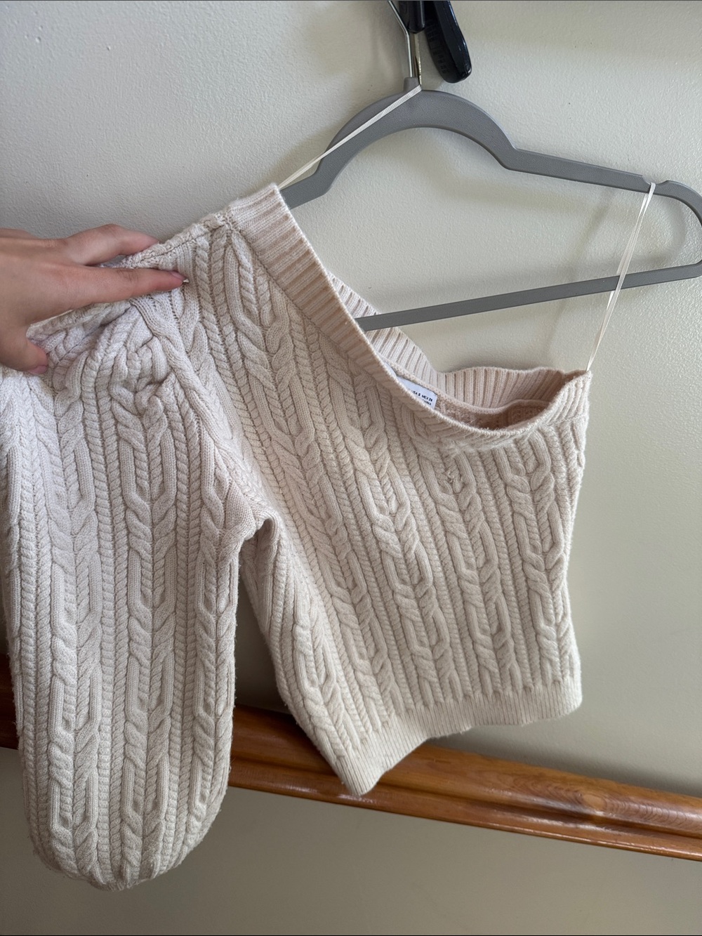 Zara Cream Off-the-Shoulder Cable Knit Sweater